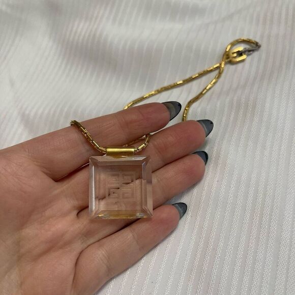 Givenchy Vintage Logo Necklace Glass Crystal Clear Gold Chain Signed - Picture 8 of 11